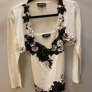 White and Black Cardigan + Top Set